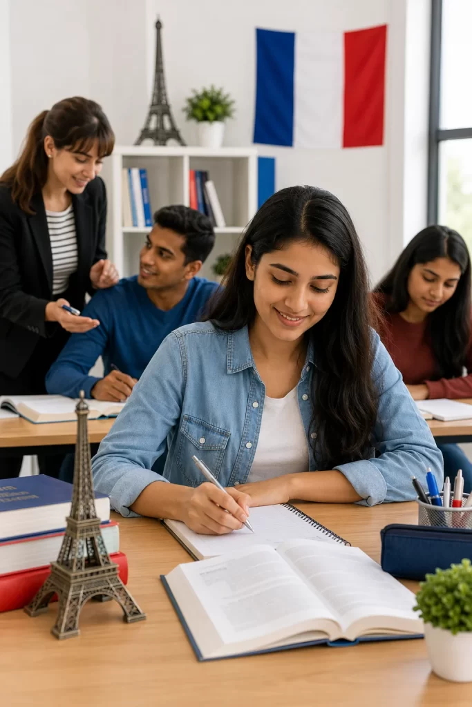 French classroom study session in action